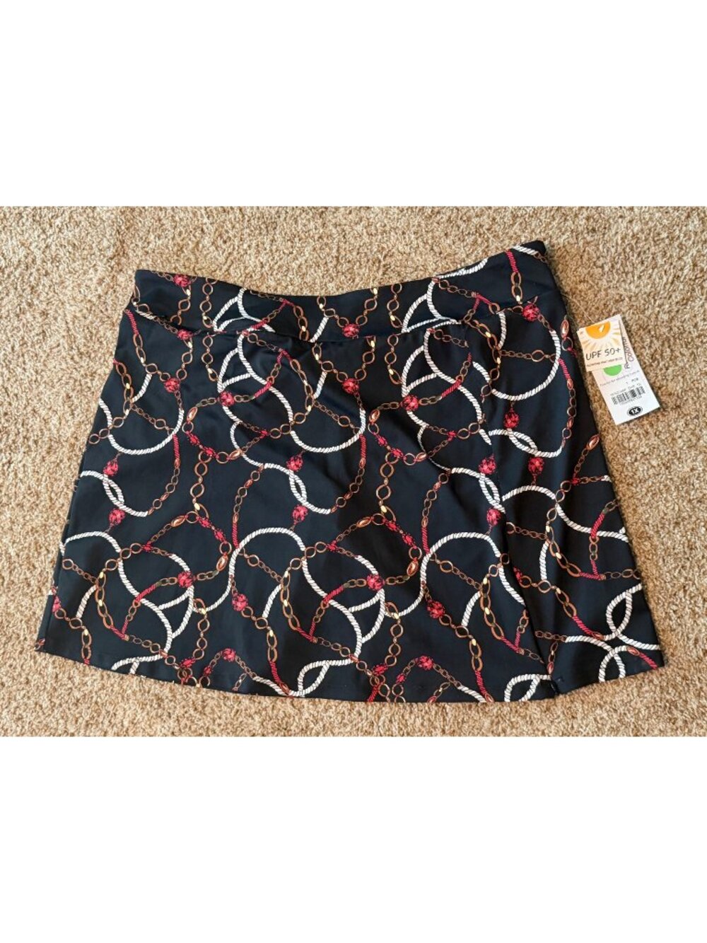 Lulu B Womens Skort Sz 1X UPF 50+ Chain Print Nylon Spandex Stretch Black Multi